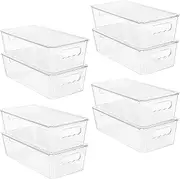 Vtopmart 8pcs Clear Organizers and Storage Bins with Lids, Stackable Plastic Storage Containers with Handles for Fridge, Freezer, Pantry, Cabinet, Kitchen Organization and Storage