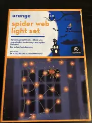 Orange Halloween Spider Web Light Set - 20 Orange Light Bulbs (NEW)