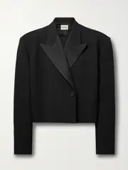 [KHAITE] KHAITE - Raymond Cropped Satin-trimmed Crepe Blazer - Black - US2 US 2 Black