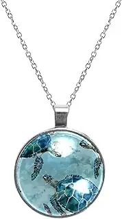 [Diusye] Necklaces for Women, Sea Turtles Swimming Print Stainless Steel Pendant Necklace Jewelry Birthday Anniversary Wife Girls Friends Gift