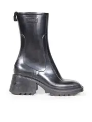 Black Mid Calf Square Toe Rain Boots