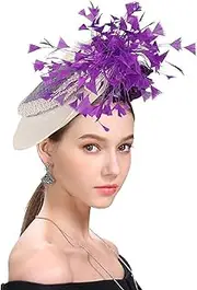 [Generic] Fascinator Hats for Women Hat Wedding Tea Party Hat with Headband Clip Fashion Racecourse Hat Feather Headwear Flower Hair Accessories
