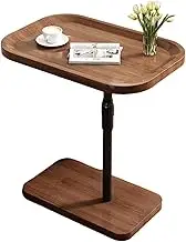C Shaped End Table for Couch, Modern Side Table for Living Room and Bedroom, Small TV Tray Table, Adjustable Height, Lip Around, Rustic Brown and Black, 46×30×(60-90) cm