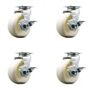 5 Inch Nylon Swivel Caster Set with Roller Bearings and Brakes SCC