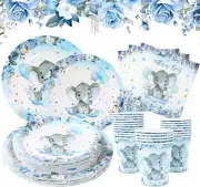 Decoraciones para baby shower elefante, platos, vasos y servilletas, 24 piezas.