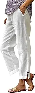 [Generic] Legging Work for Women Linen High Elastic Waist Drawstring Ankle Pants Business Casual Pull On Pants with Pockets Womens Casual Petite
