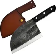 Ariv Hommey 6.5 Inch Handmade Serbian Chef Knife Forged Cutting Butcher Knives High Carbon Steel Razor Sharp V-Shaped Blade Cleavers Ergonomic Full Tang Wood Handle W/Carrying Sheath