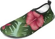 [BTCOWZRV] Water Shoes for Women Men Hawaiian Tropical Leaves Flowers Water Sports Shoes Slip-on Breathable Lightweight Athletic Aqua Sock
