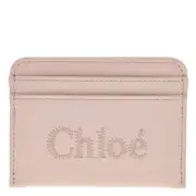 Chloe Logo-Embroidered Leather Cardholder CHC23SP868I10-CEMENT PINK