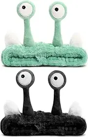 2 Pieces Makeup Spa Headband Face Wash Headband Animal Headband for Washing Face Coral Fleece Cosmetic Headband Plush Palm and Snail Shower Hairband for Girls Women (Black+Green, One size)