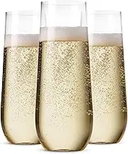 24 Stemless Champagne Flutes ~ 9 Oz Clear Plastic Champagne Toasting Glasses ~ Shatterproof Recyclable and BPA-Free