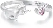[DOYIS] Cat Ring Adjustable Rings for women, 925 Sterling Silver Heart Promise Open Hug Rings Jewelry for Girls