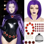 Purple Cosplay Wig Short Natural Wavy Wig for Men Short Bob Wigs for Halloween