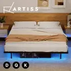 Artiss Metal Bed Frame Double Queen King Size Floating Bed Base RGB LED Black