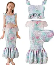 [AYBUY] Girls' Bikini Set, 3 Pieces Children's Swimsuit, Tankini with Long Skirt, Swimwear, Bustier Bikini Briefs, Swimsuit for Girls, Children, Teenagers