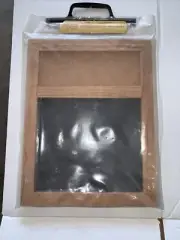 Vtg Display Art, Needlepoint Frame With Chalkboard On A 10.5”x13.6” Wood Frame