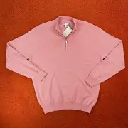 PETER MILLAR Mens LARGE Canton Stripe 1/4 Zip Sweater Pullover Merino Wool $225