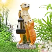 Meerkat Garden Statue, Mother and Baby Meerkats Sculpture, Solar Lantern Garden Statue, Animal Decoration for Balcony, Patio Yard Ornament, Outdoor Meerkat Sculpture, Solar-Powered Animal Statue