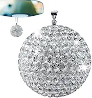 Bling Car Accessories - Elegant 1.37" Crystal Ball Rear View Mirror Charm with Hand-Set Sparkling Rhinestone and 17.7" Long Chain - Bling Rear View Mirror Accessories, Crystal Car Hanging Ornament