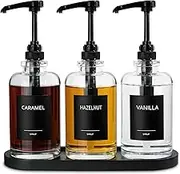 Coffee Syrup Dispenser for Coffee Bar, Glass Syrup Dispenser with 1/4oz Large Capacity Pump, Coffee Syrup Pump Dispenser for Coffee Station, 16.9 fl oz Maple Syrup Bottles for Coffee Bar Organizer
