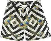 [ODAWA] Peacock Feathers Black White Striped Toddler Swim Trunks Quick Dry Drawstring Boardshort for 2-12 Year Olds, Peacock Feathers Black White Striped, 3 Years