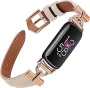 Unique D-shape Metal Buckle Bands Compatible with Fitbit Luxe Bands for Women Top Grain Leather Strap Compatible for Fitbit Luxe/Fitbit Luxe Special Edition Fitness Tracker