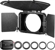 K&F Concept Matte Box with Two 4 x5.65 Filter Trays, Carbon Top Side Flag, 5 Adapter Rings for 67mm 72mm 77mm 82mm 95mm Camera Lenses, Compatible with SmallRig NISI TIFFEN Filter Accessory