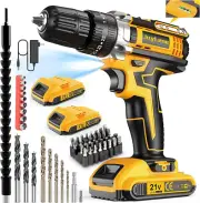 21V Cordless Drill Set, Power Drill 59Pcs with 3/8 Inch Keyless Chuck, 25 3 Clut