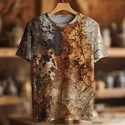 Men's Optical Illusion T Shirt Short Sleeve T shirt 3D Print Crew Neck Shirt Retro Vintage Vintage Retro Party Street Casual Yellow Light Brown Brown Summer Sp