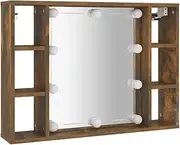 vidaXL Mirror Cabinet with LED Bathroom Vanity Unit Wall-Mounted Make up Cosmetic Jewellery Dressing Mirror Home Storage Shelf Smoked Oak