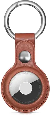 Leather AirTag Holder/Key Ring, brown