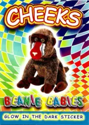 CHEEKS, GLOW IN THE DARK STICKER, BEANIE BABIES CARD SERIES 4, YEAR 1999