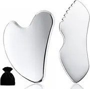 Stainless Steel Gua Sha Set Face Massager Metal Gua Sha Facial Tools Face Guasha Face Skin Care Set (Silvery, One size)