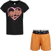 Nike Little Girls' Bright Mango Space-Dye T-Shirt & Shorts Set (36H490) Size 4