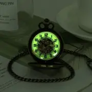 Vintage Mens Handwinding Mechanical Skeleton Pocket Watch Luminous Dial Chain