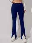 SHEIN PETITE Solid Split Hem Flare Leg Pants, XS Navy
