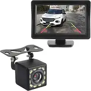 Plug & Play Backup Camera with Monitor 4.6'',12 LED HD Rearview Mirror Camera for Night Vision,150° Wide Angle Universal Car Reverse Camera with Monitor System Fits Cars,SUV,Trucks