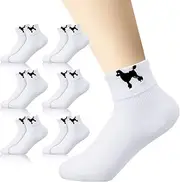 [Wesiti] 6 Pairs Bobby Socks Child Poodle Socks Poodle Gifts Poodle Applique 50s Costumes for 4-12 Girls Kids Children Toddlers Retro Party, White