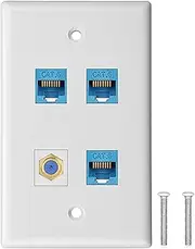 tunghey Ethernet Wall Plate 3 Port 1Port Coax,Cat 6 Wall Plate Female-Female Compatible with Cat7/6/6e/5/5e Ethernet Devices (3Cat6 1F)
