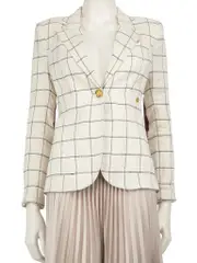 Ecru Checkered Pattern Blazer