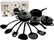 [Haus Alchemy] 13 Pieces Non-Stick Iron Kitchen Cookware Set with Lids Includes 1pc Frying Pan, 2Pcs Casserole, 1Pc Sause Pan with 3 Lids & 6Pcs Ladle Set - Induction Safe, Beginner Kitchen Cooking Set