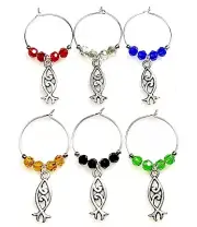 Wine Glass Charms / Markers - FISH #2- Set of 6 NEW! Christian. Ocean. Gift