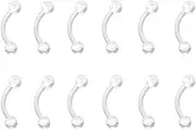 [VANTOBEST] 12PCS Clear Lip Nose Eyebrow Piercing Retainers 16G 8/10mm Plastic Lip Septum Eyebrow Belly Bars Retainers Flexible Curved Barbell Piercing Jewellery for Men and Women, 8mm, Plastic