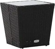 vidaXL Tea Table - Black Poly Rattan Outdoor Table with Tempered Glass Top - Rustic Design for Garden and Patio.