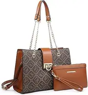 [Dasein] Leather Handbag Tote Hobo Bag for Women Shoulder Purse Top Handle Satchel Bag with Matching Clutch