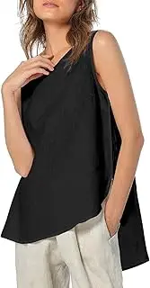 [Amazhiyu] Linen Womens Tops, Summer 100% Linen Tank Tops Sleeveless Crew Neck Casual Blouse for UK
