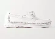 Christian Louboutin Gerockel Donna Flat White Leather Boat Shoes Moc Loafer 37.5