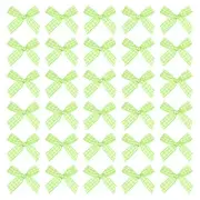 50 Pcs Mini Gingham Ribbon Bows 1.8 Inch Satin Ribbon Bows, Green White