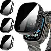 Suoman 3-Pack for Apple Watch Ultra/Ultra 2 49mm Privacy Screen Protector Case, [Anti-Peeping] Ultra-Thin Tempered Glass Case Cover for iWatch Series 8 /iWatch Series 9 Ultra/Ultra 2 49mm