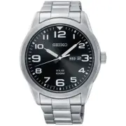 SEIKO Solar SNE471P1 Black Dial Watch Stainless Steel 100m V158 Hardlex Day Date